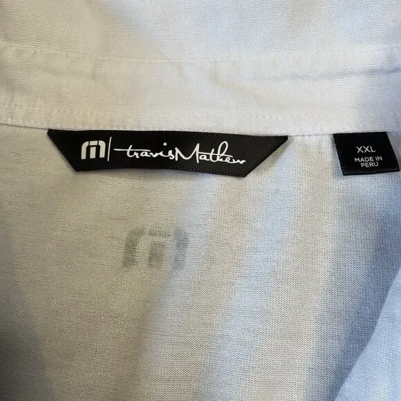 Travis Matthew Polo Golf Shirt Mens XXL White Casual Striped Green Chest - Picture 2 of 6